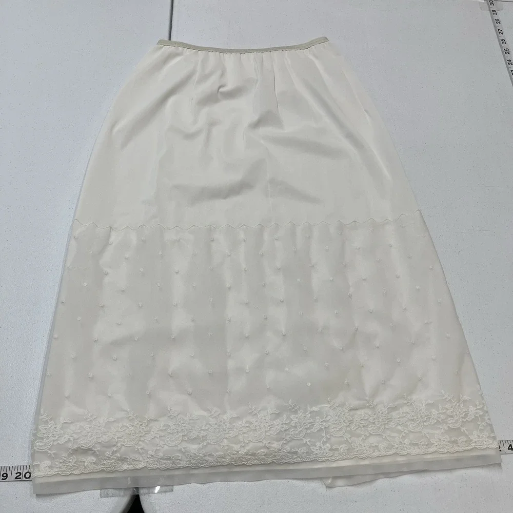 Vintage Sheer White Satin Skirt Embroidered Midi Fairy Romantic Feminine Cottage